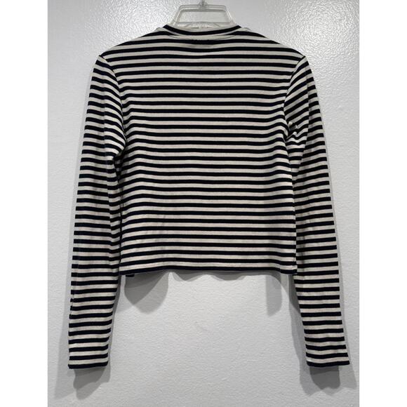 Massimo Dutti Striped Long Sleeve Shirt Gold Buttons Womana Size XS Cream Navy - Picture 3 of 8